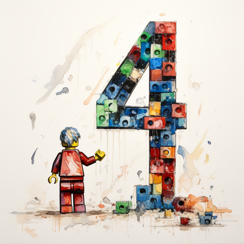 Hand-drawn Lego figure with Number 4 background