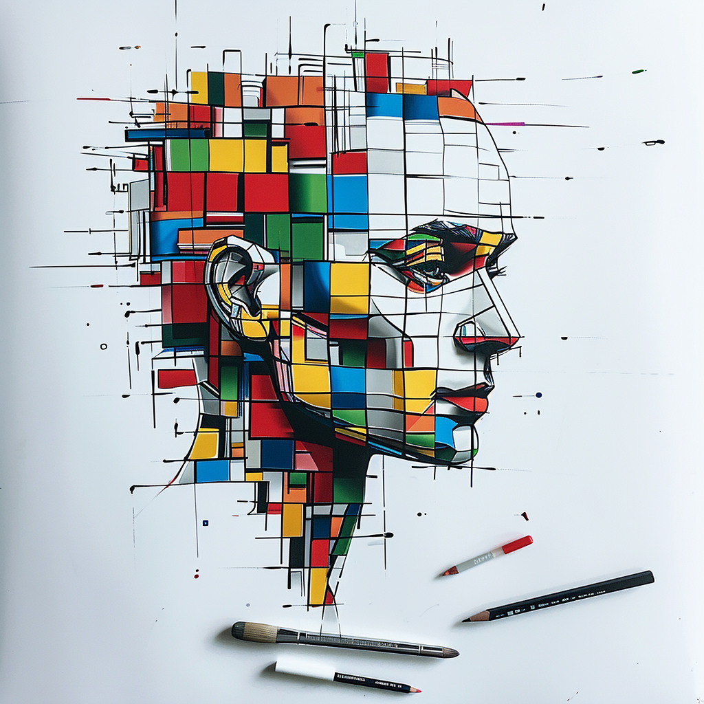 Lego head on colorful squares