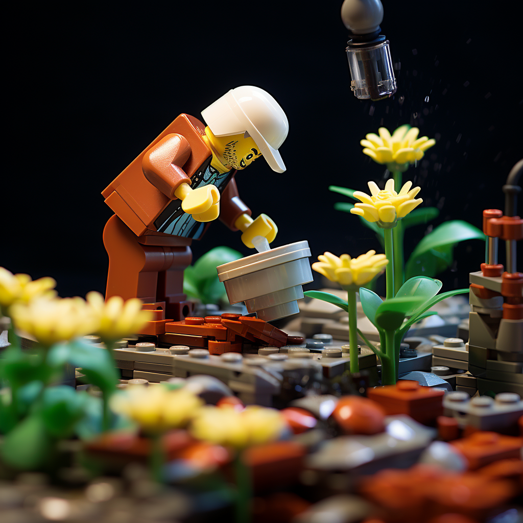 Lego Old Man Watering Flowers