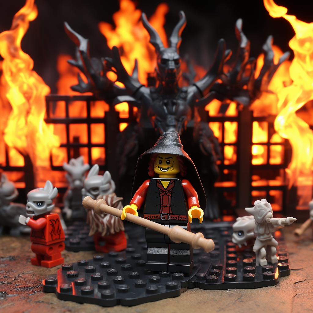 Burning witch in Lego playset