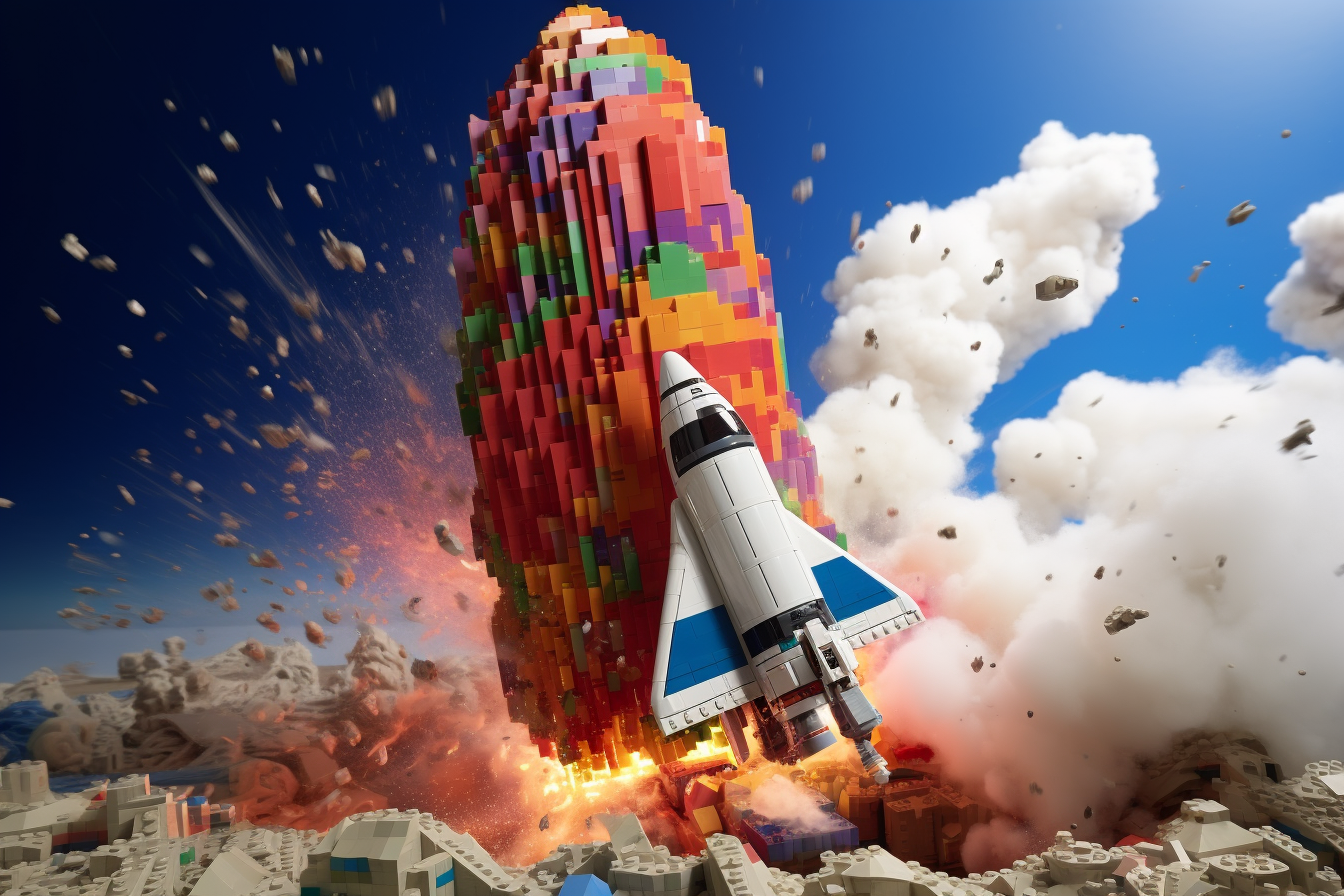 Colorful Lego Rocket Blasting Off