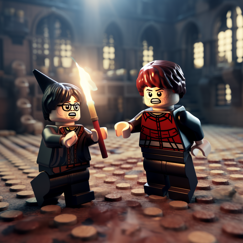 Lego Star Wars and Lego Harry Potter engage in an intense battle