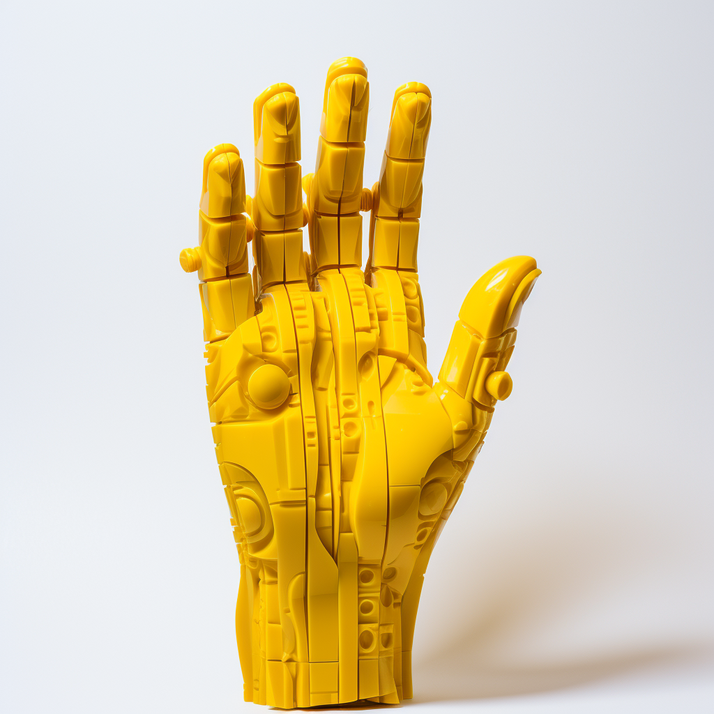 Yellow Lego hand holding object