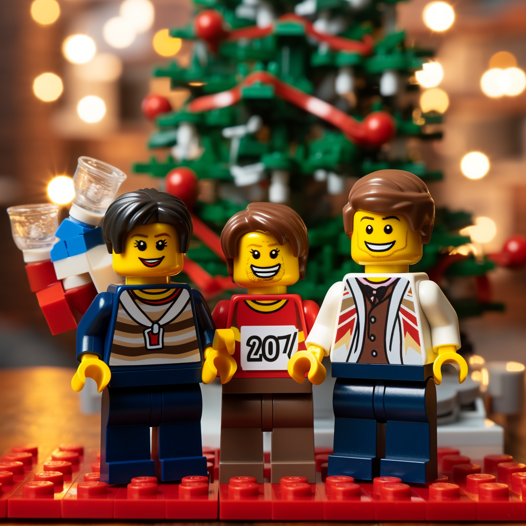 Happy LEGO family celebrating New Year