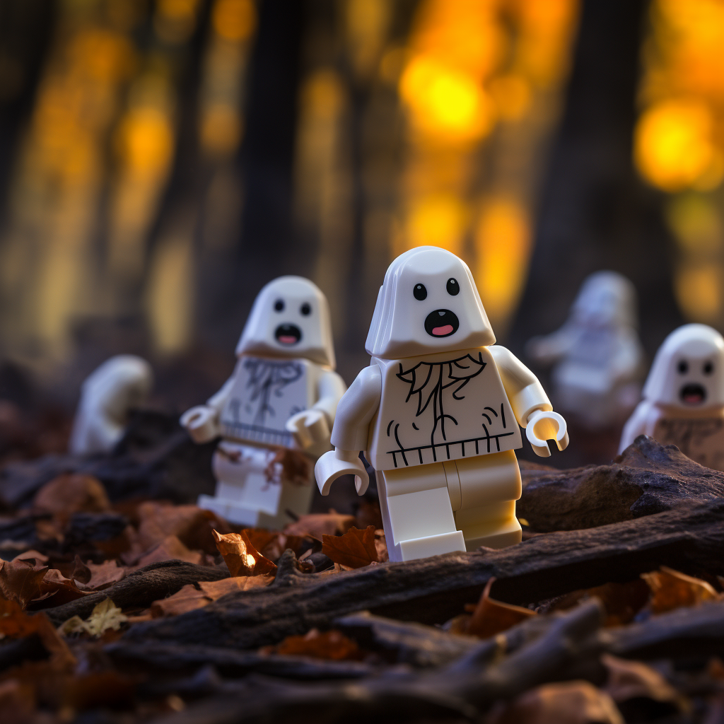 LEGO ghosts flying in the dark