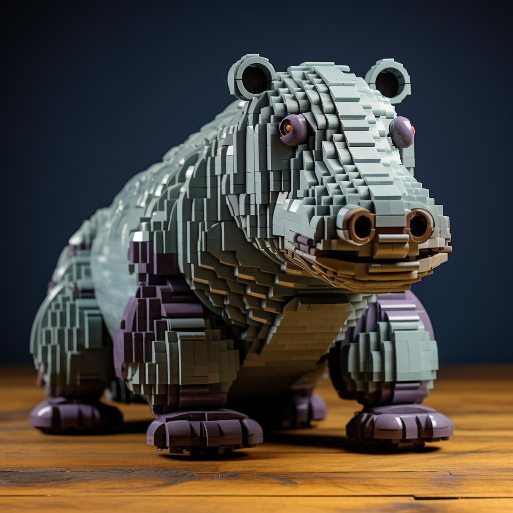 Realistic Lego hippo sculpture