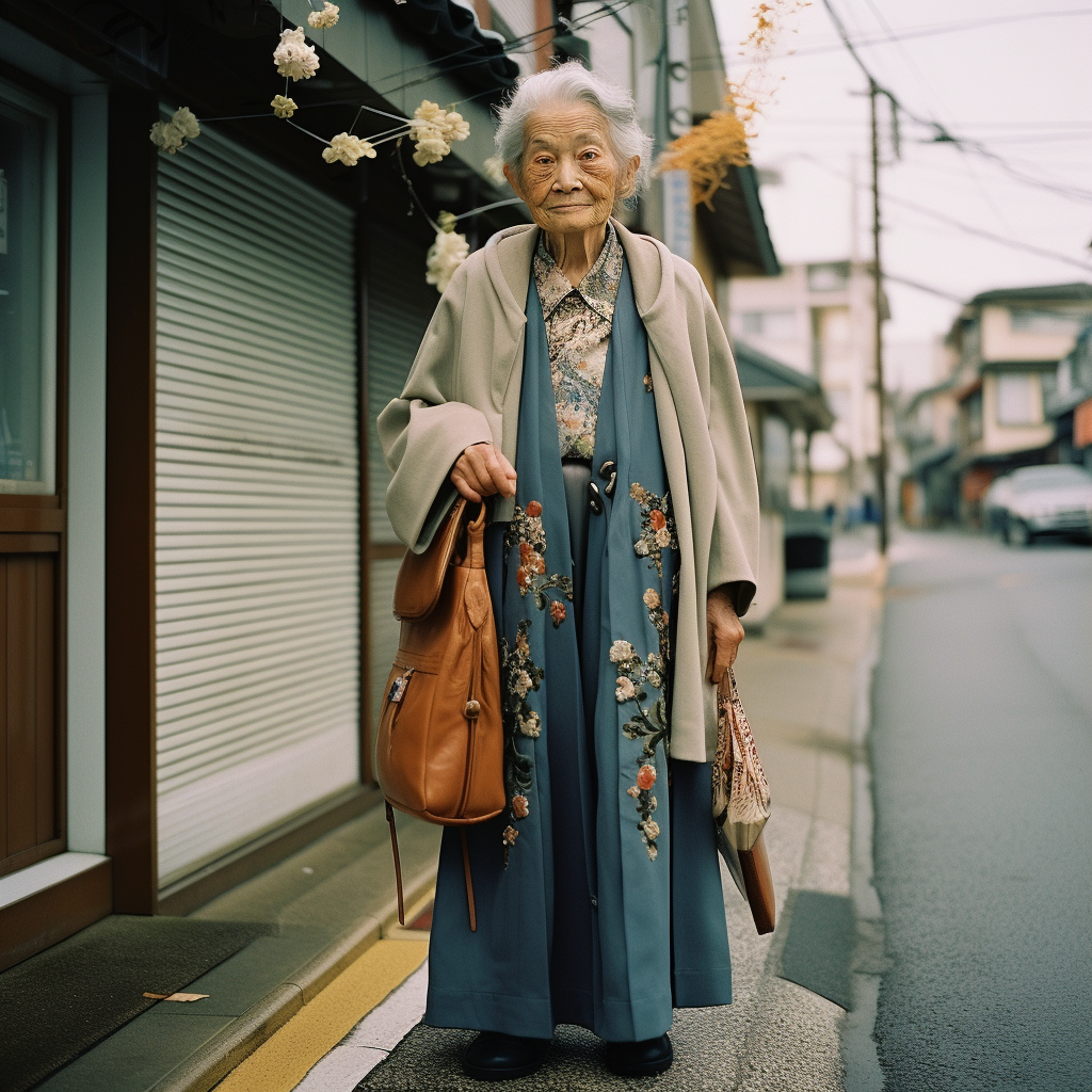 Elderwoman in colorful Japan street snap