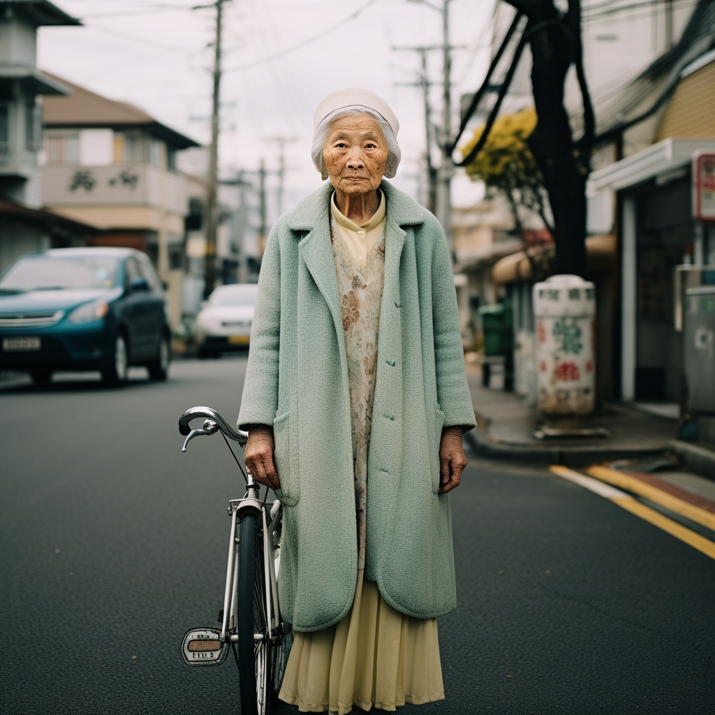 Elderwoman captured in a gloomy street snap