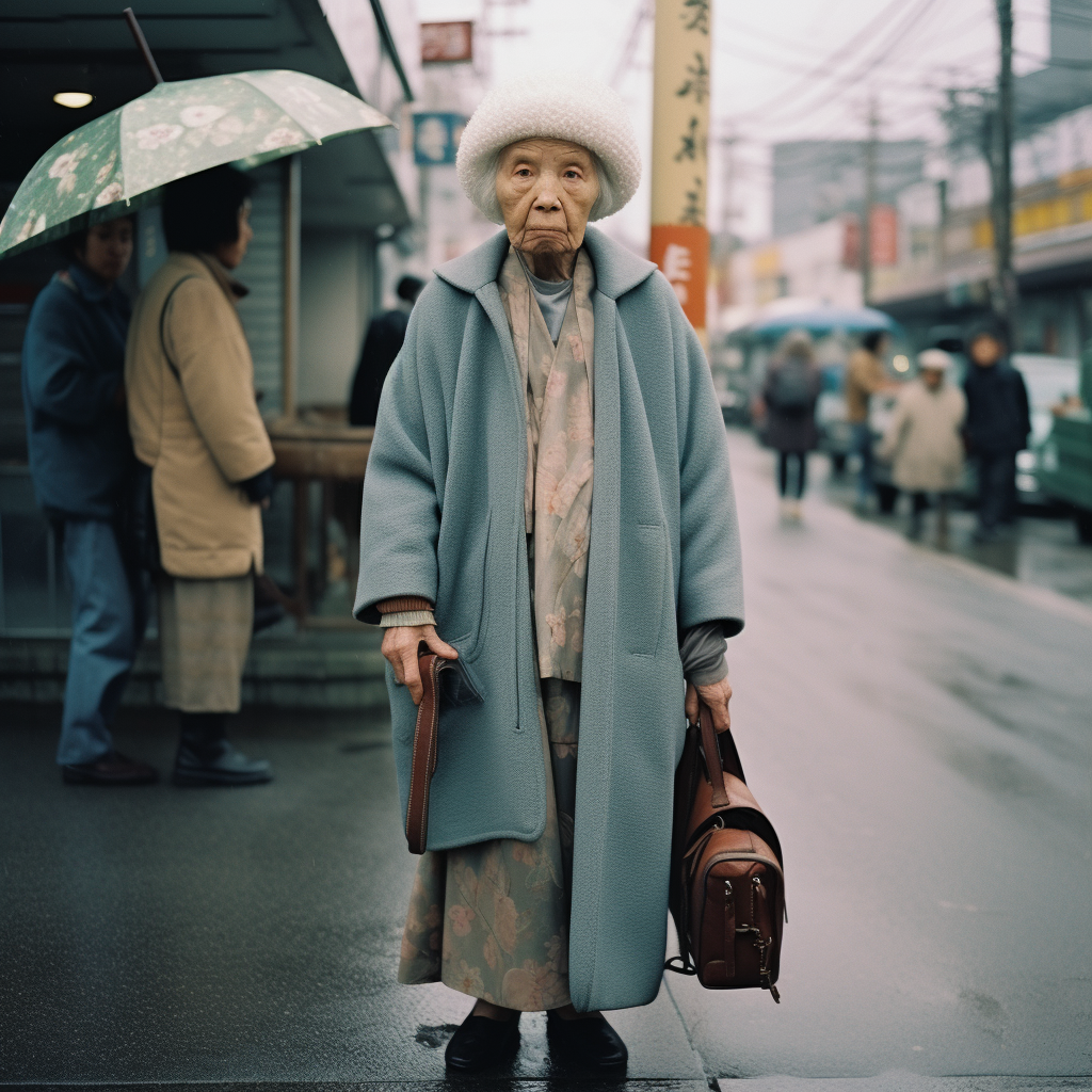 Elderwoman in gloomy street snap