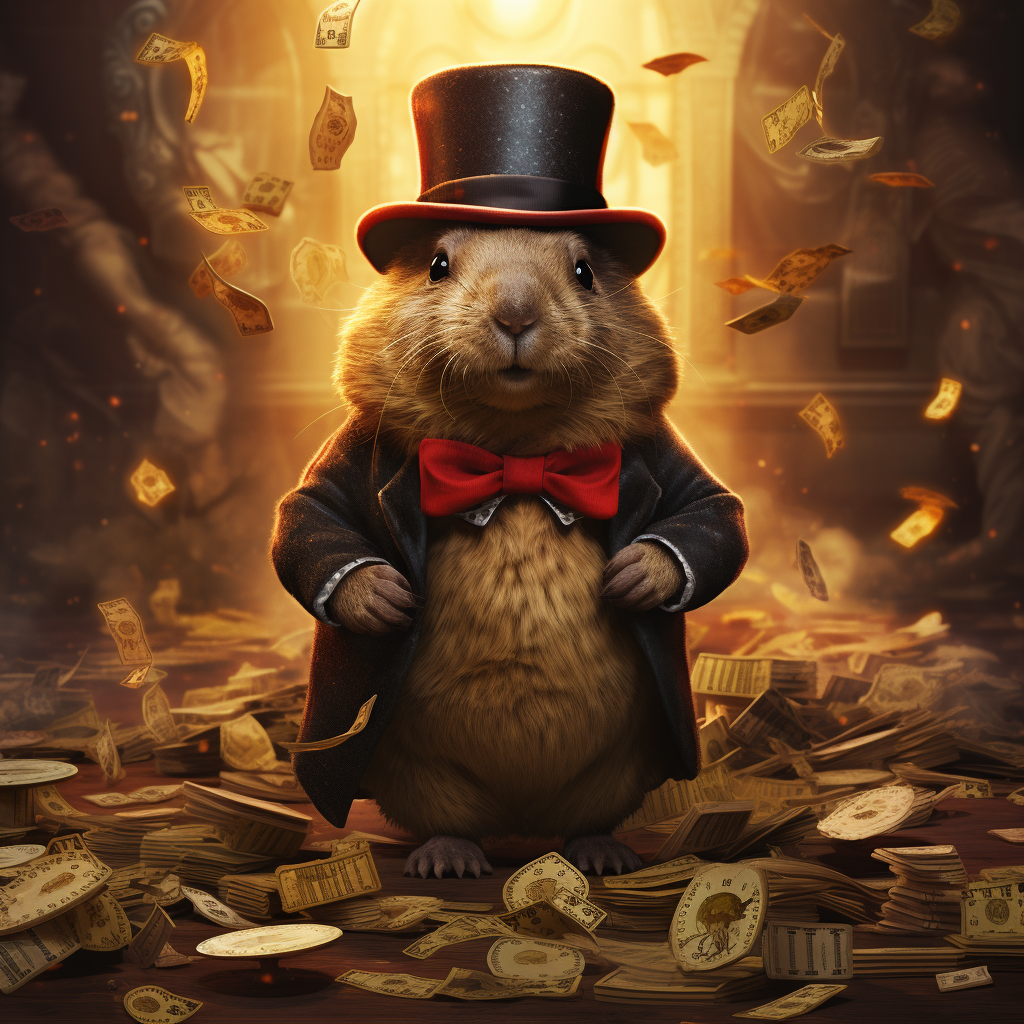 Lemming in Suit with Gold and Dollars