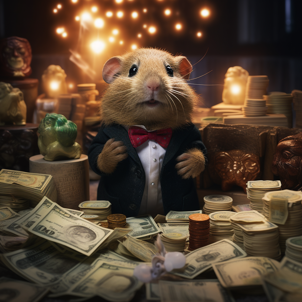 Lemming dressed in suit, counting money