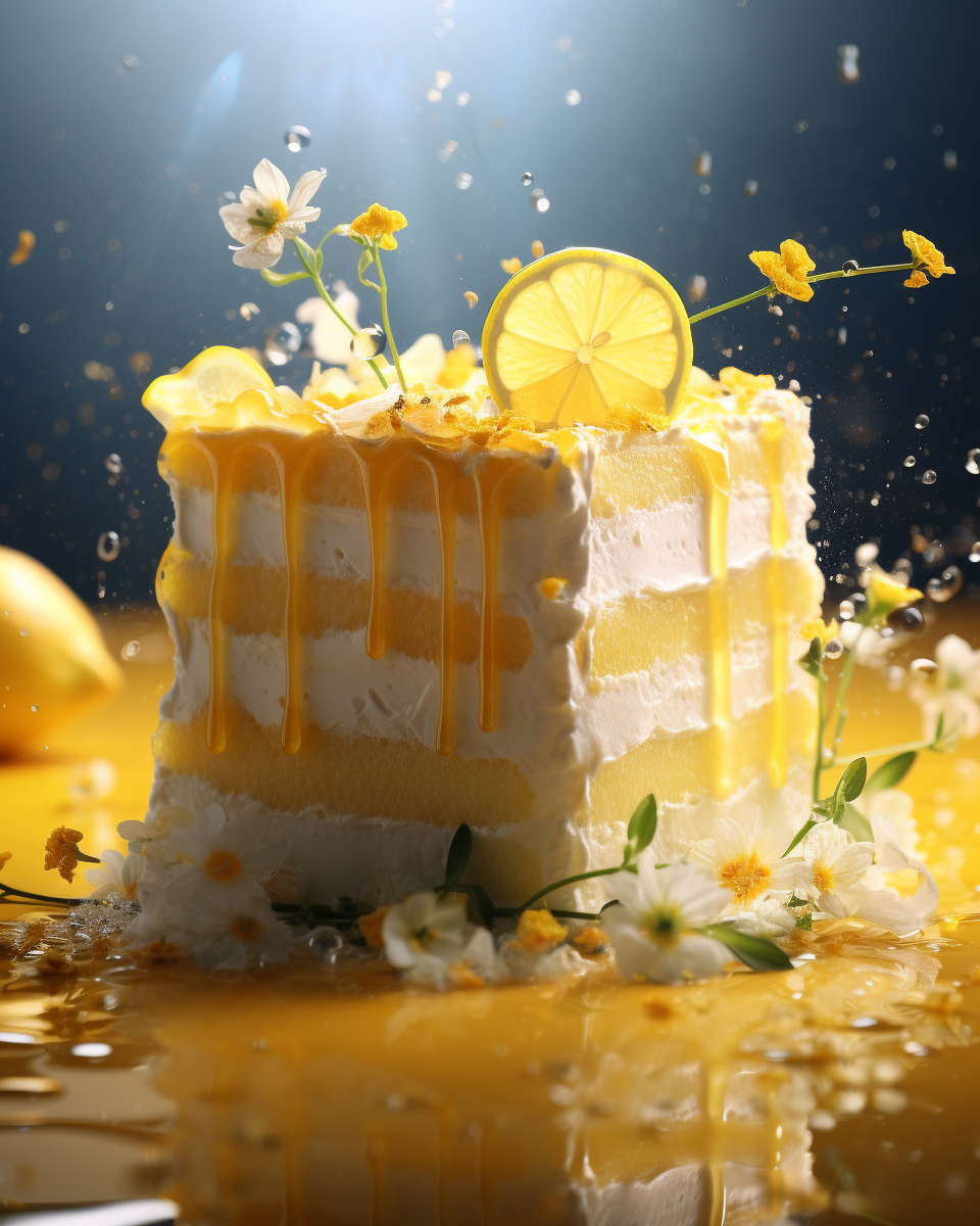 Scrumptious lemon cake with surrealistic charm