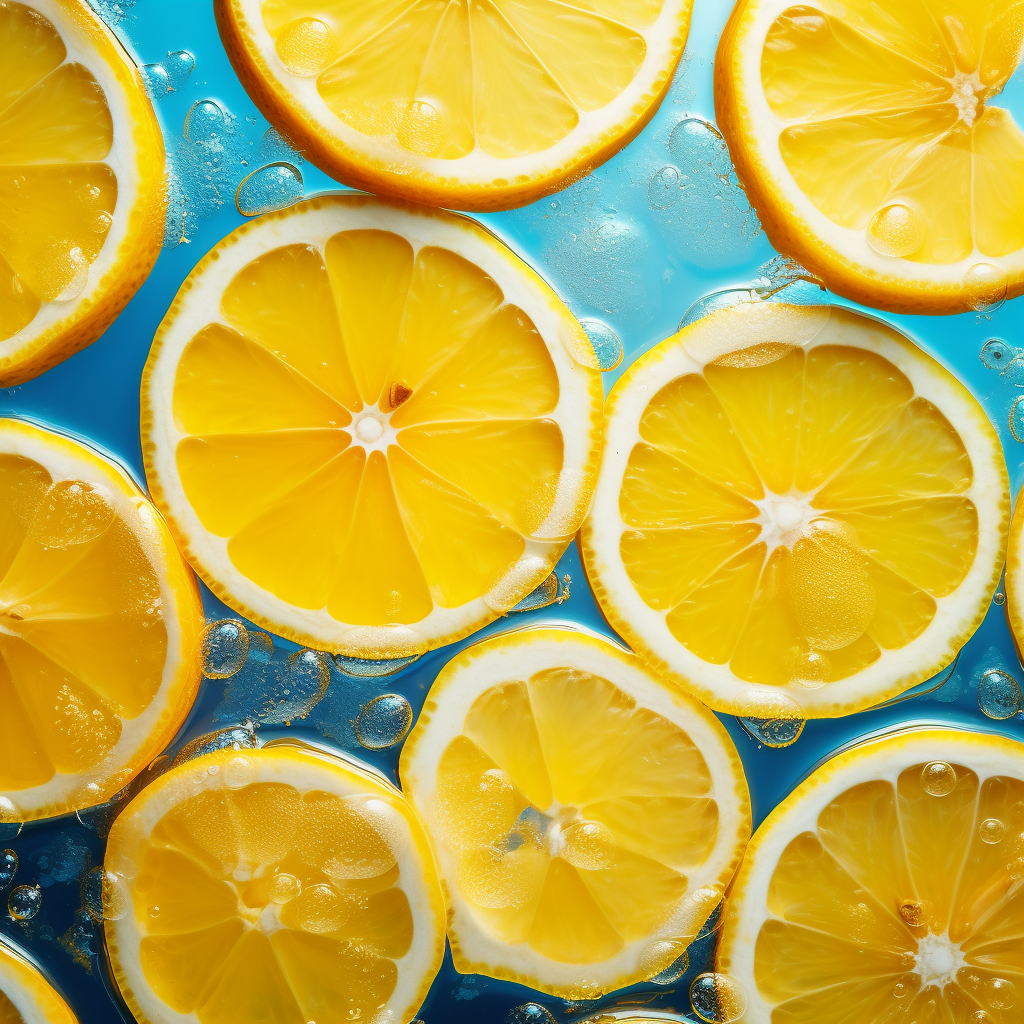 Slices of refreshing lemon in water