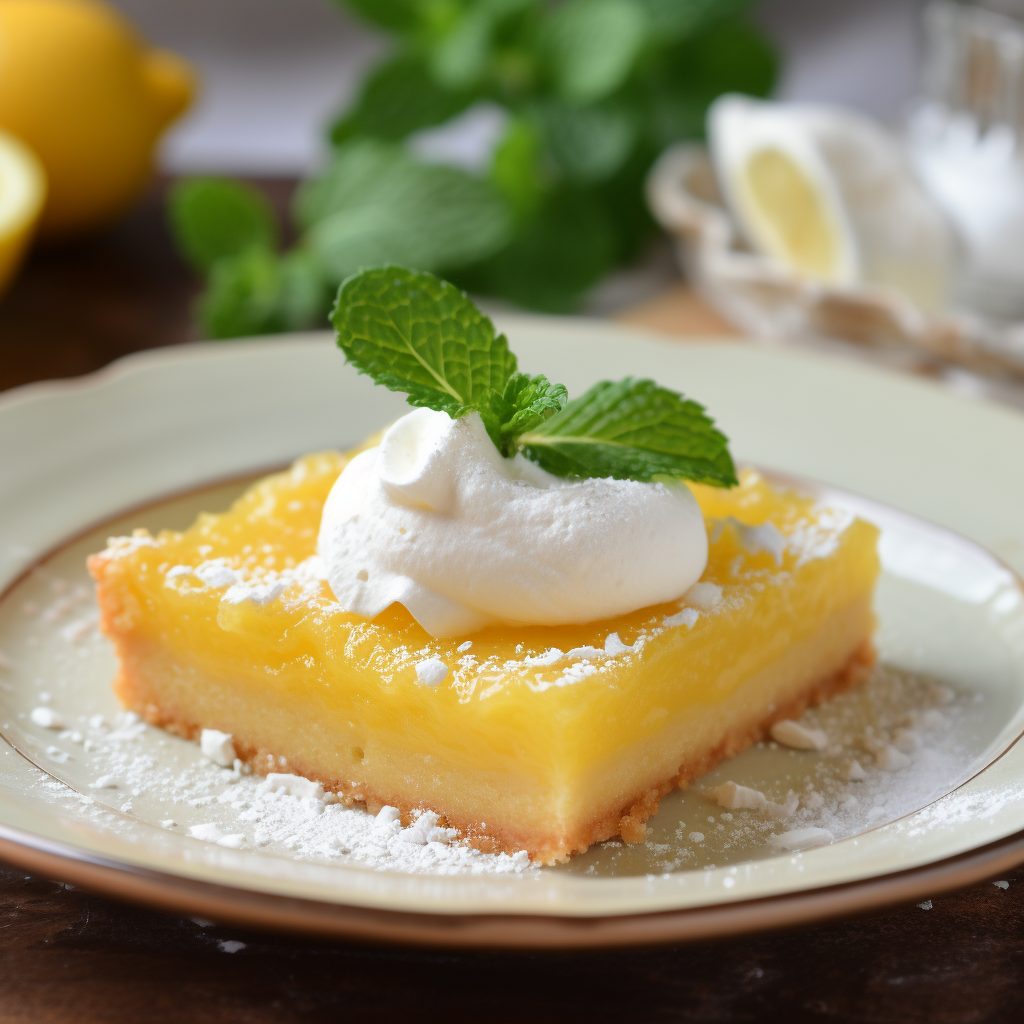 Lemon squares tart with whipped cream