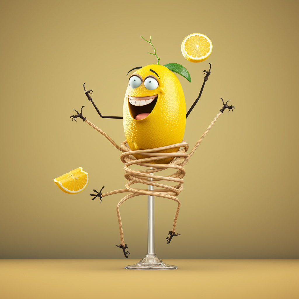 Cartoon lemon with straw legs dancing