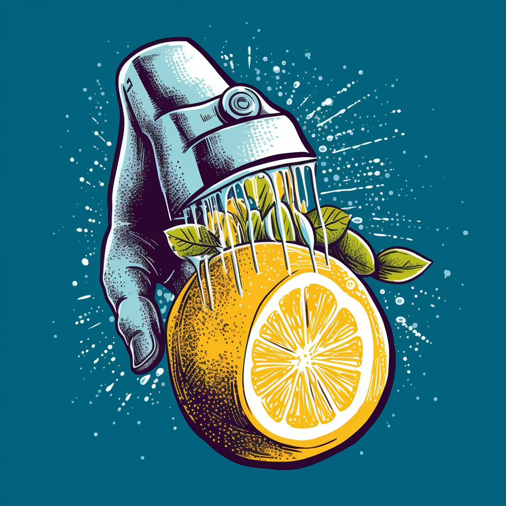 Hand-held lemon squeezer against blue background