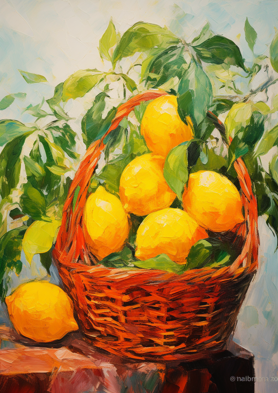 Lemons in a basket, a vibrant display