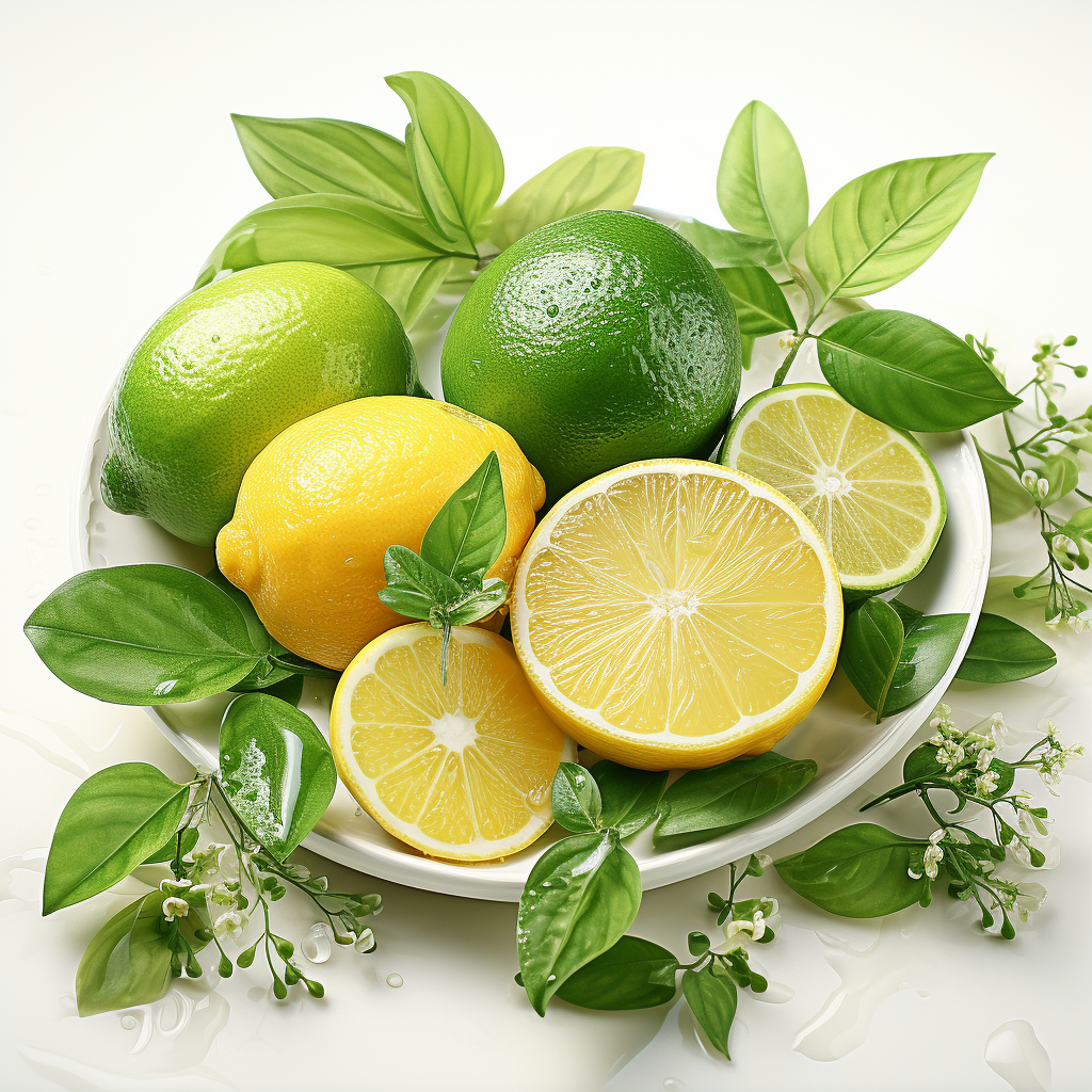 Lemons and Lime Fruit on White Background