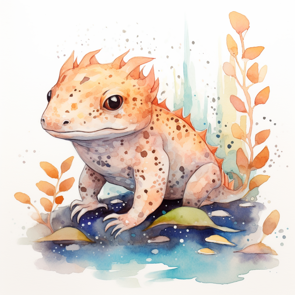 Leopard Copper Axolotl Watercolor