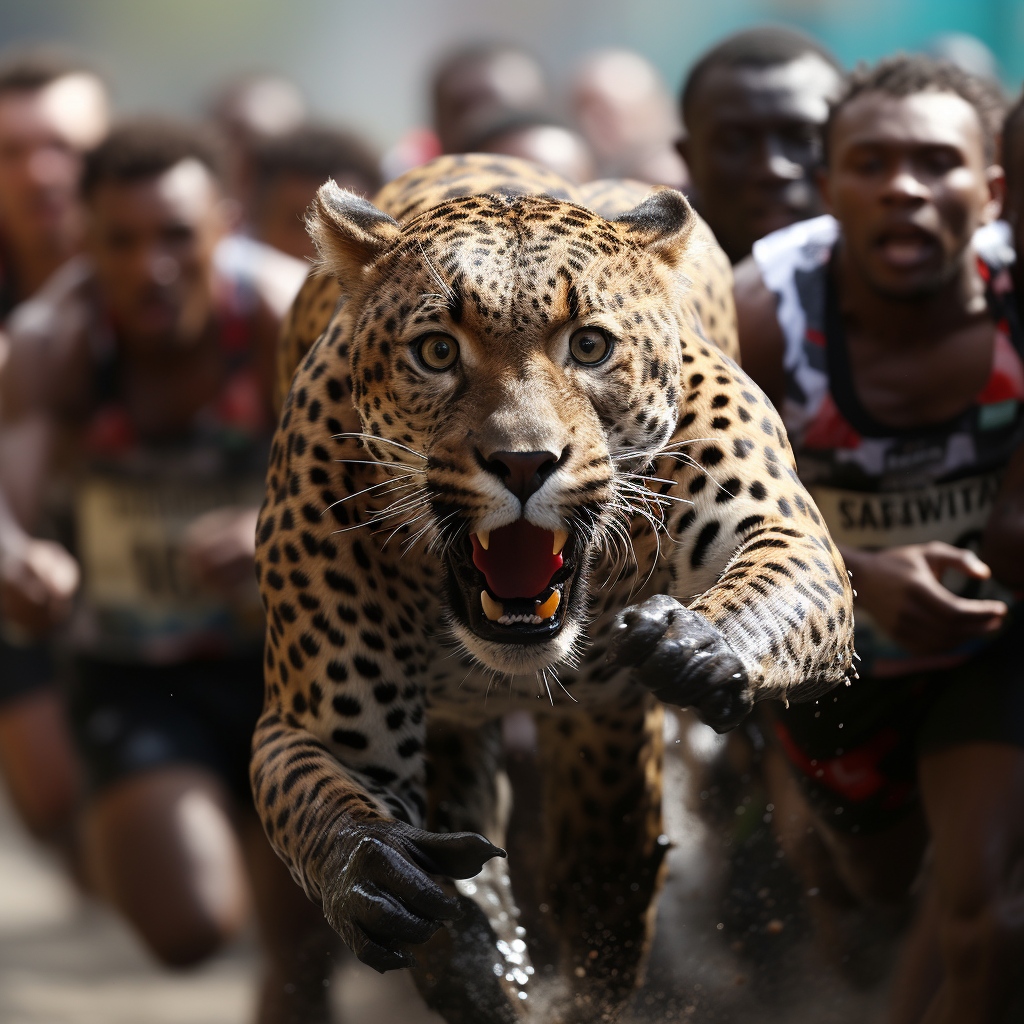 Leopard watching Usain Bolt's 100m Olympic run