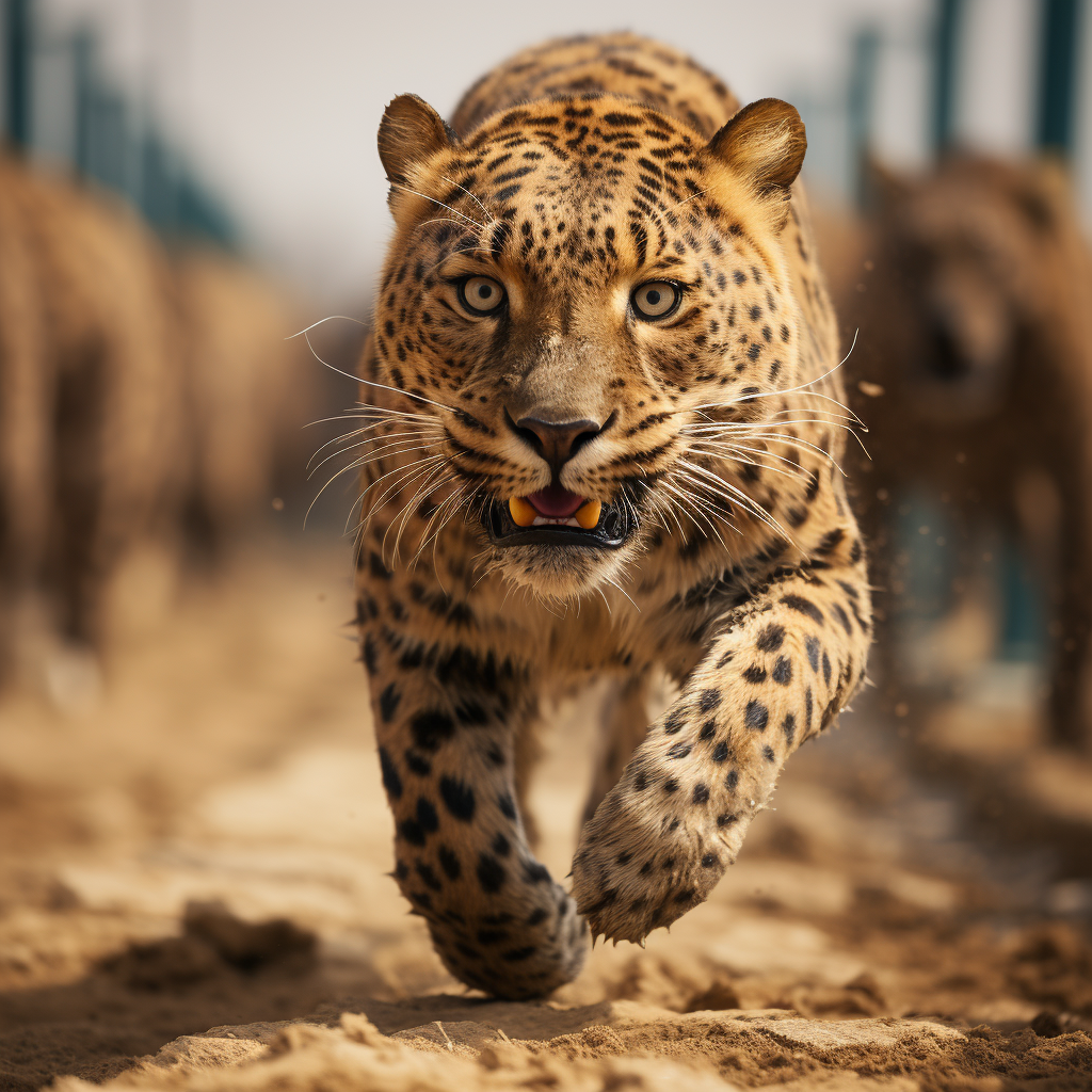 Leopard running in 100m Olympic race