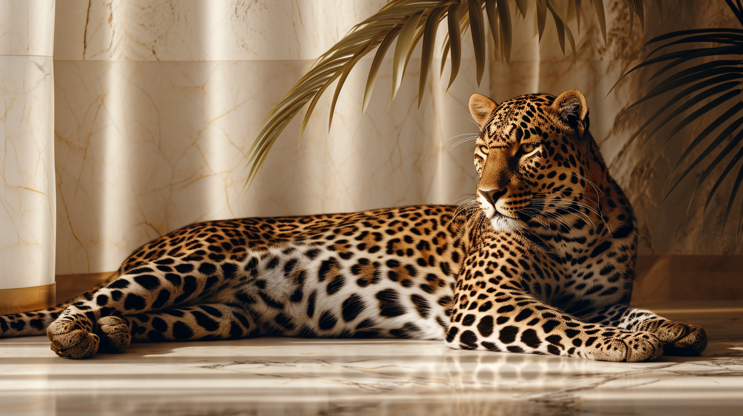 Leopard relaxing on marble floor