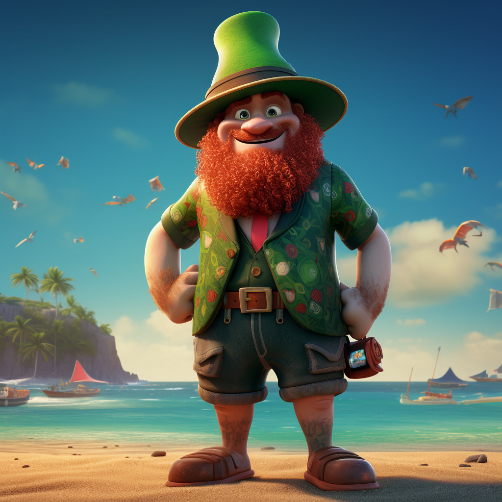 Leprechaun enjoying a beach adventure in Brazil