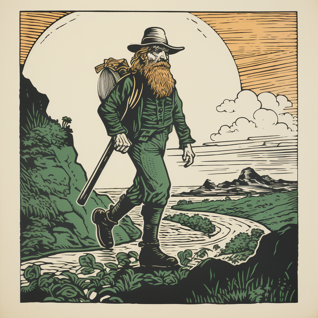 Leprechaun Scout Woodcut Print