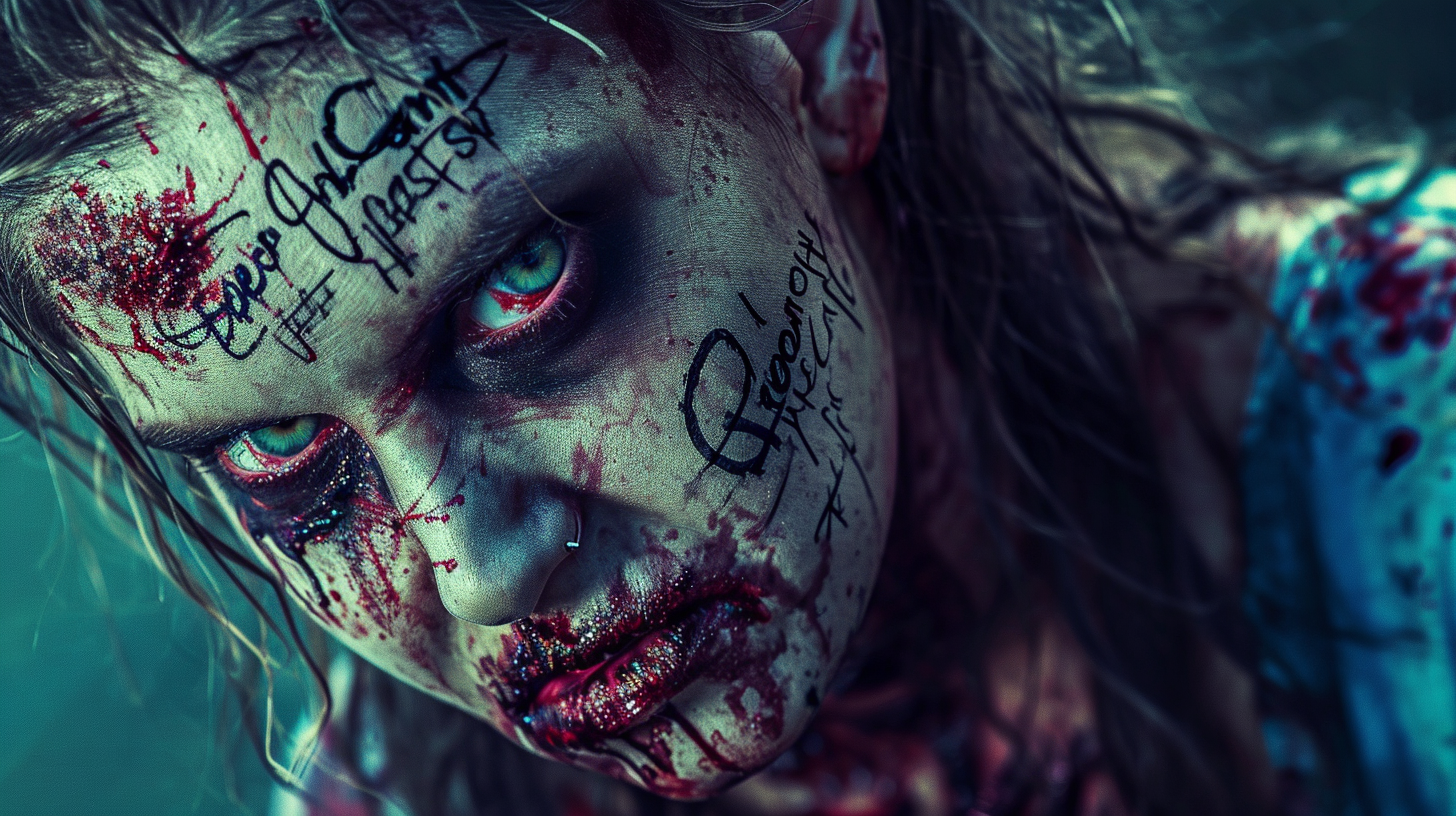 Lethal Female Zombie with Forehead Tattoo