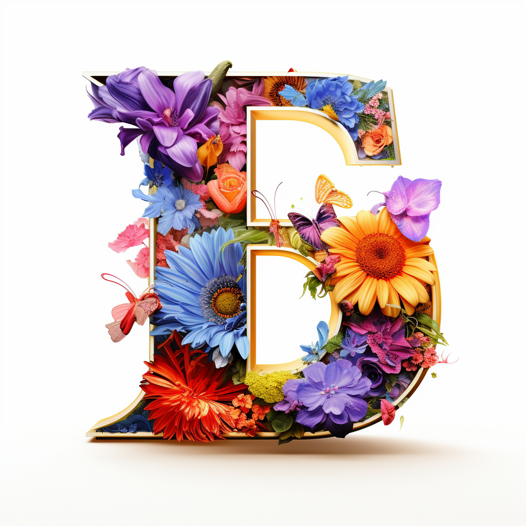 Colorful letter L with flowers and butterfly