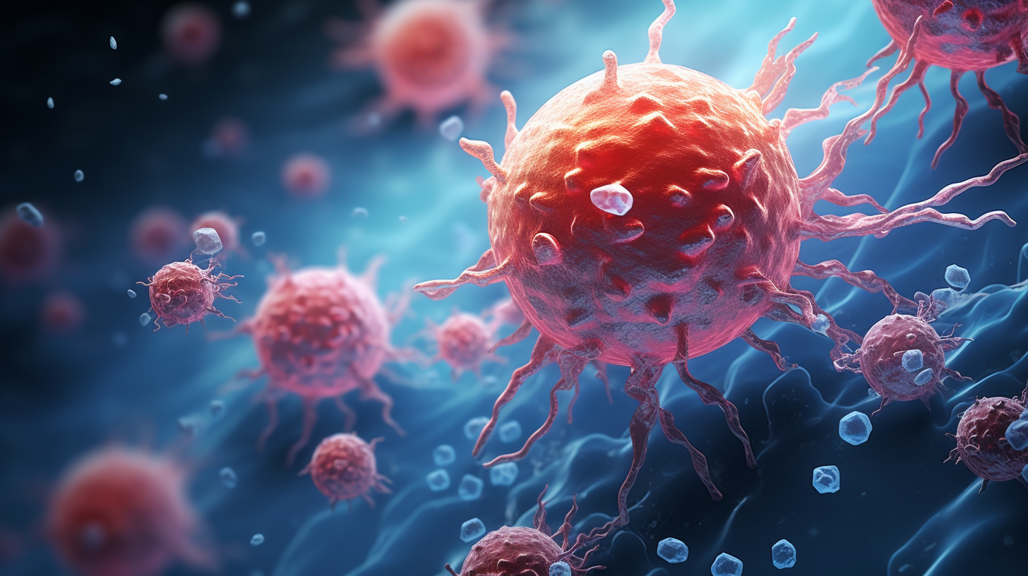 Leukocytes fighting cancer cells in 3D