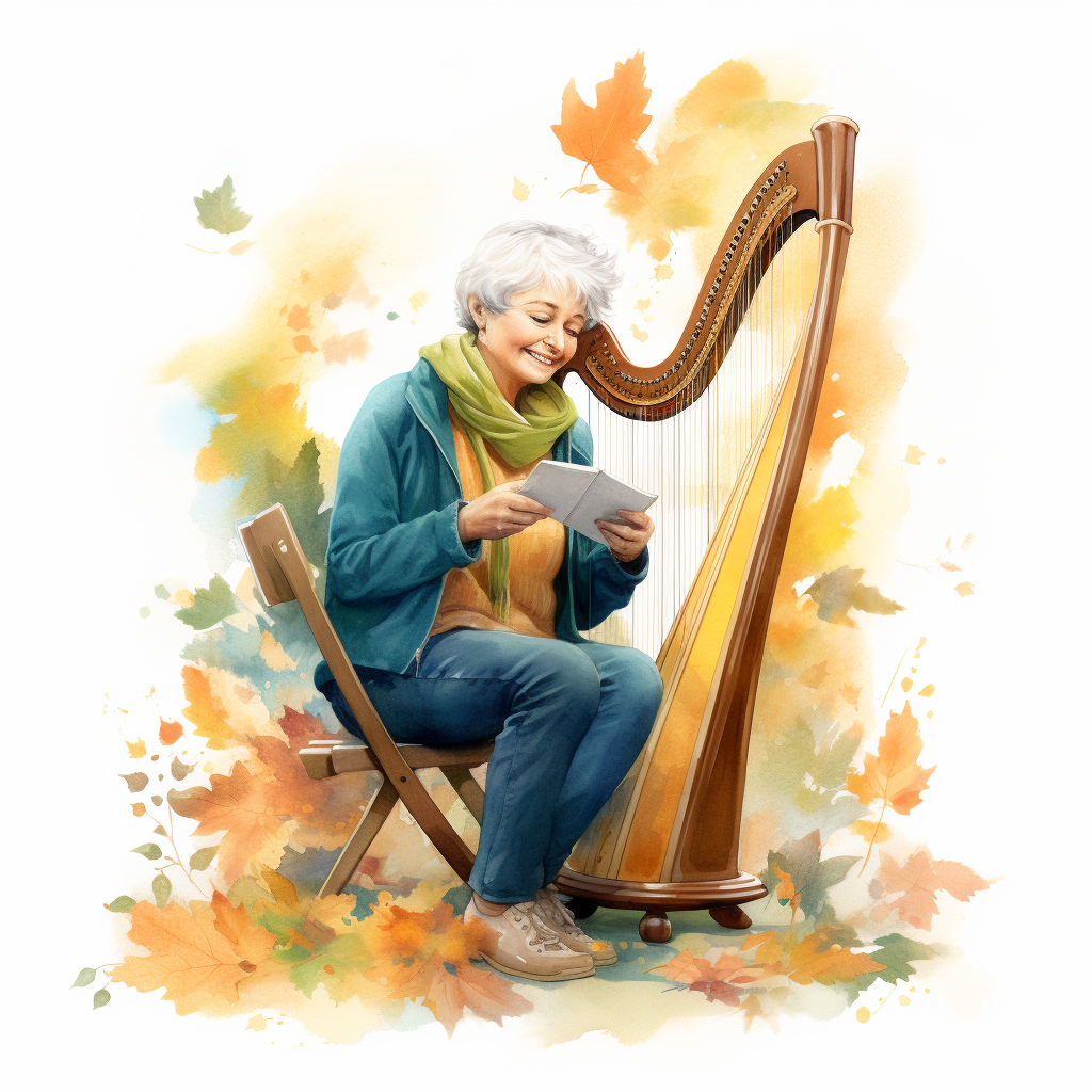 Elegant Senior Woman Playing Lever Harp