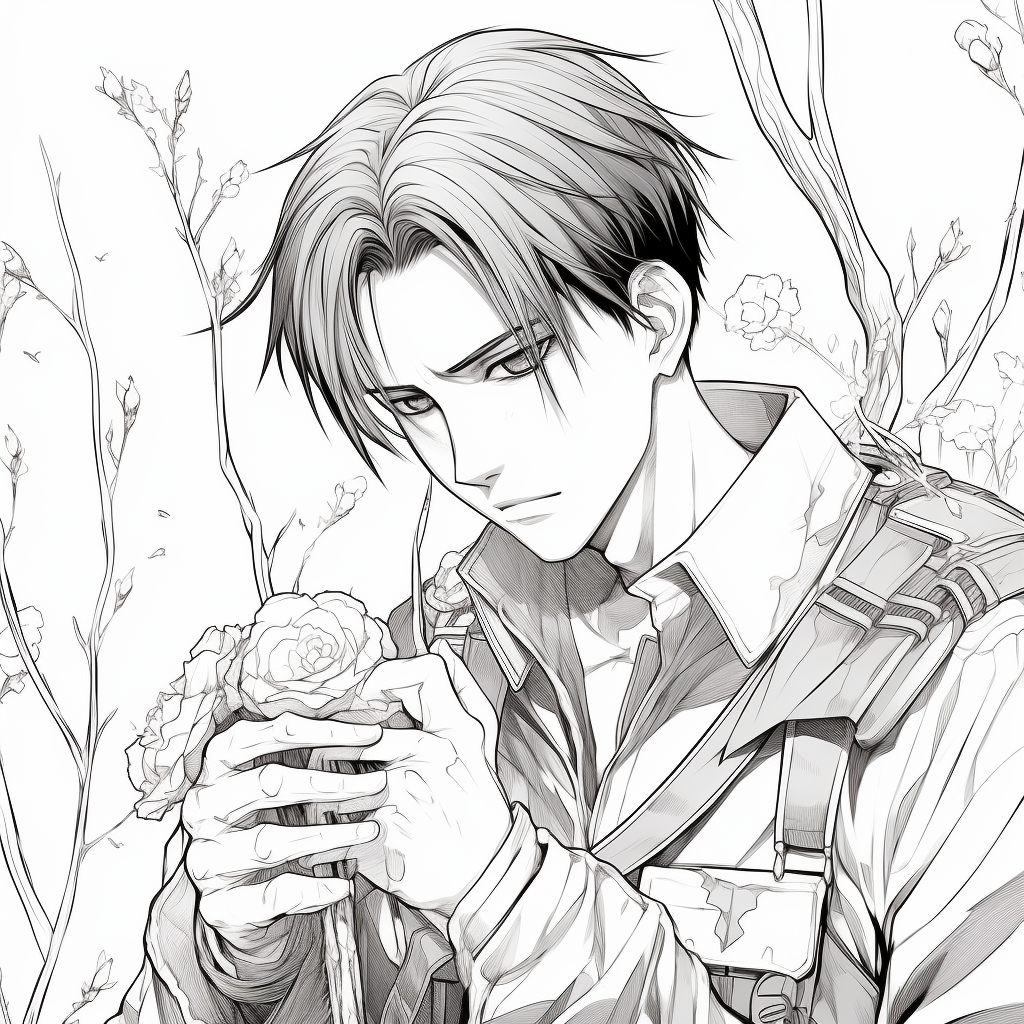 Levi picking flower line art