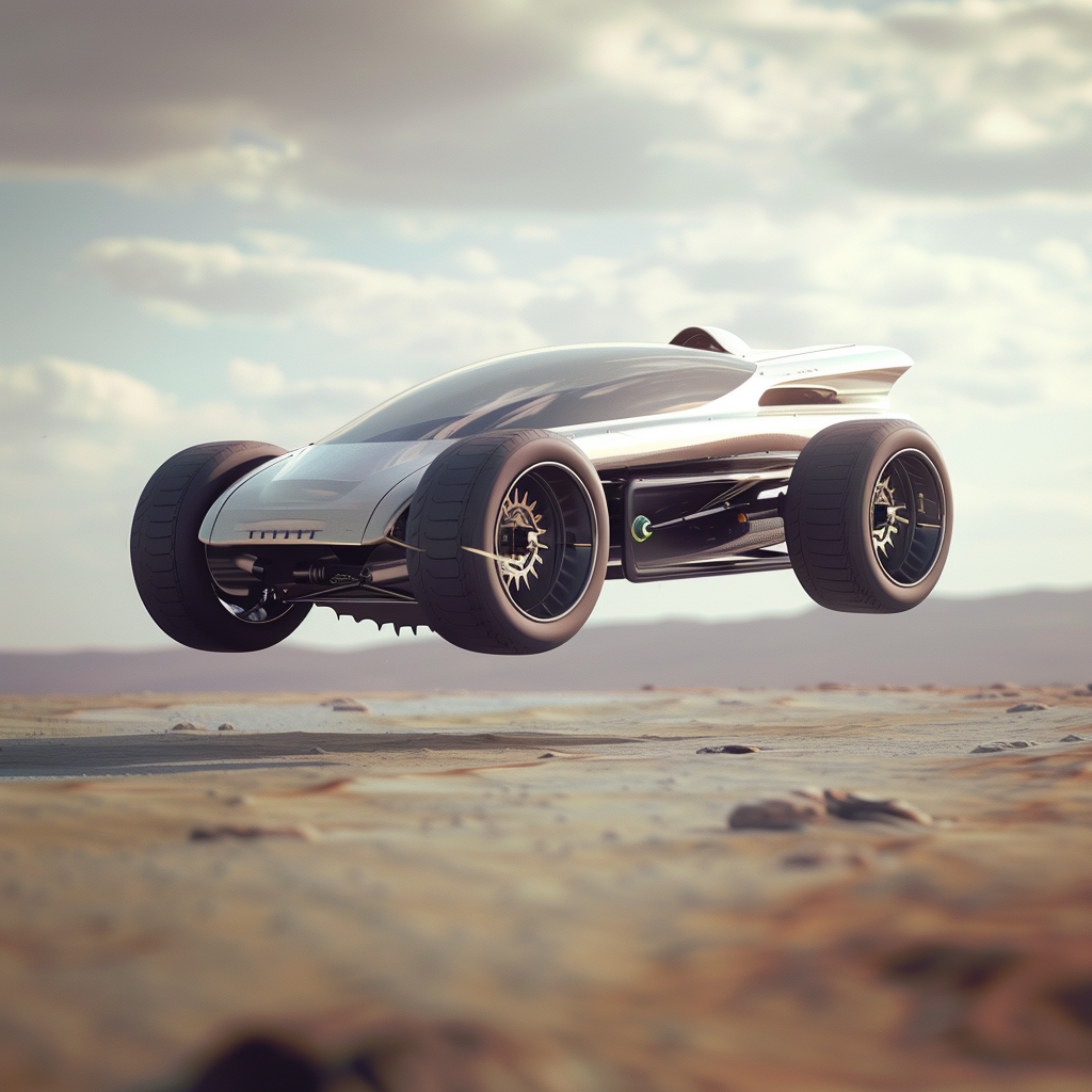 Levitating car race concept render