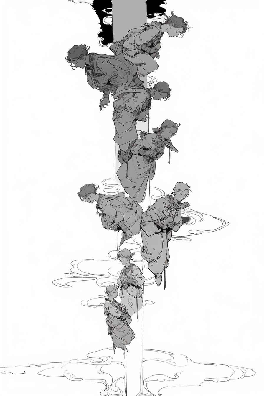 Group of Levitating People Sketch