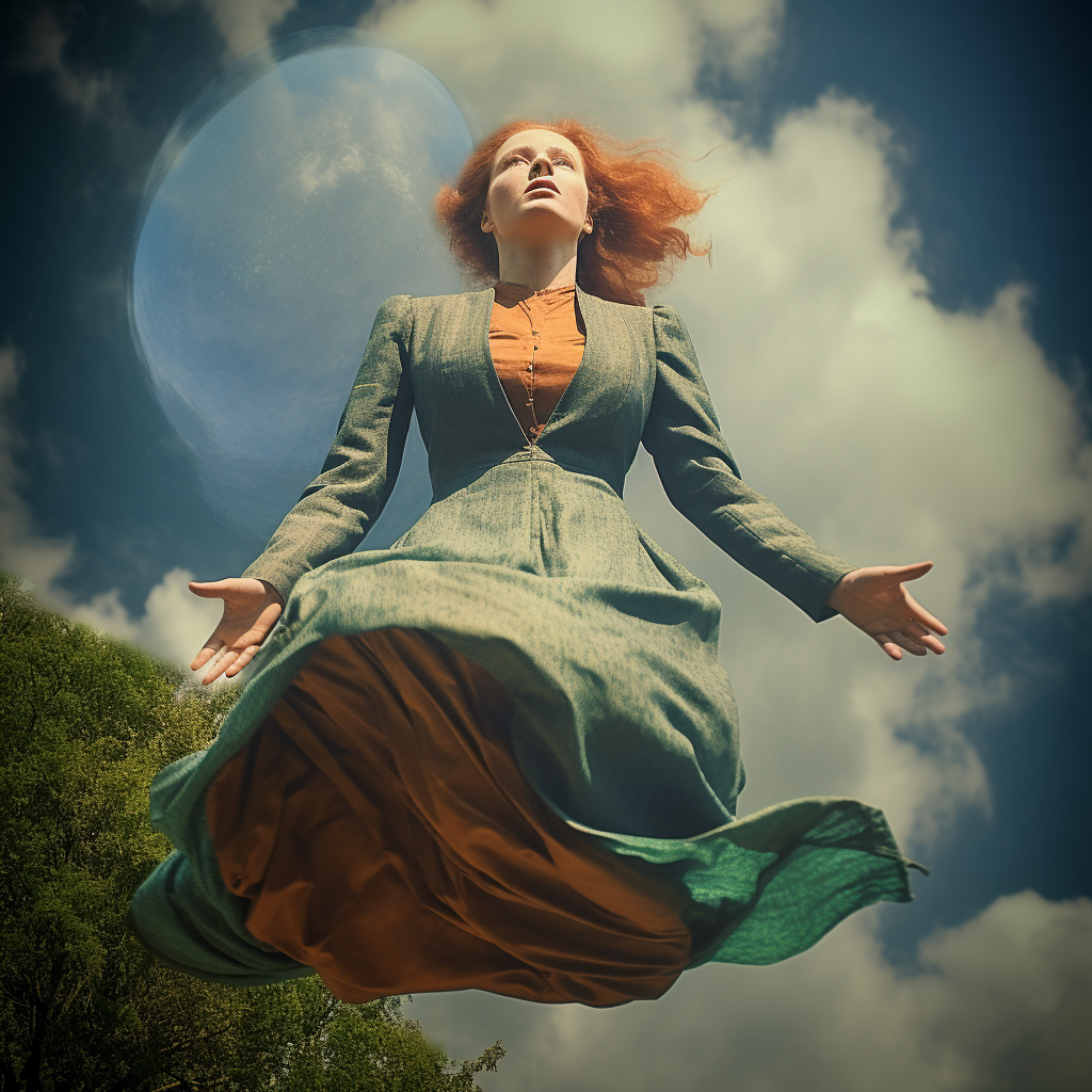 Levitating woman in Pre-Raphaelites style