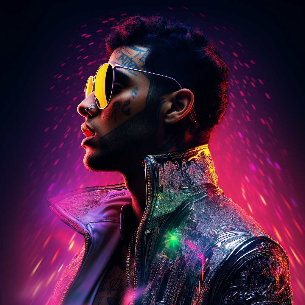 Lewis Hamilton as Elvis Presley portrait with neon lights