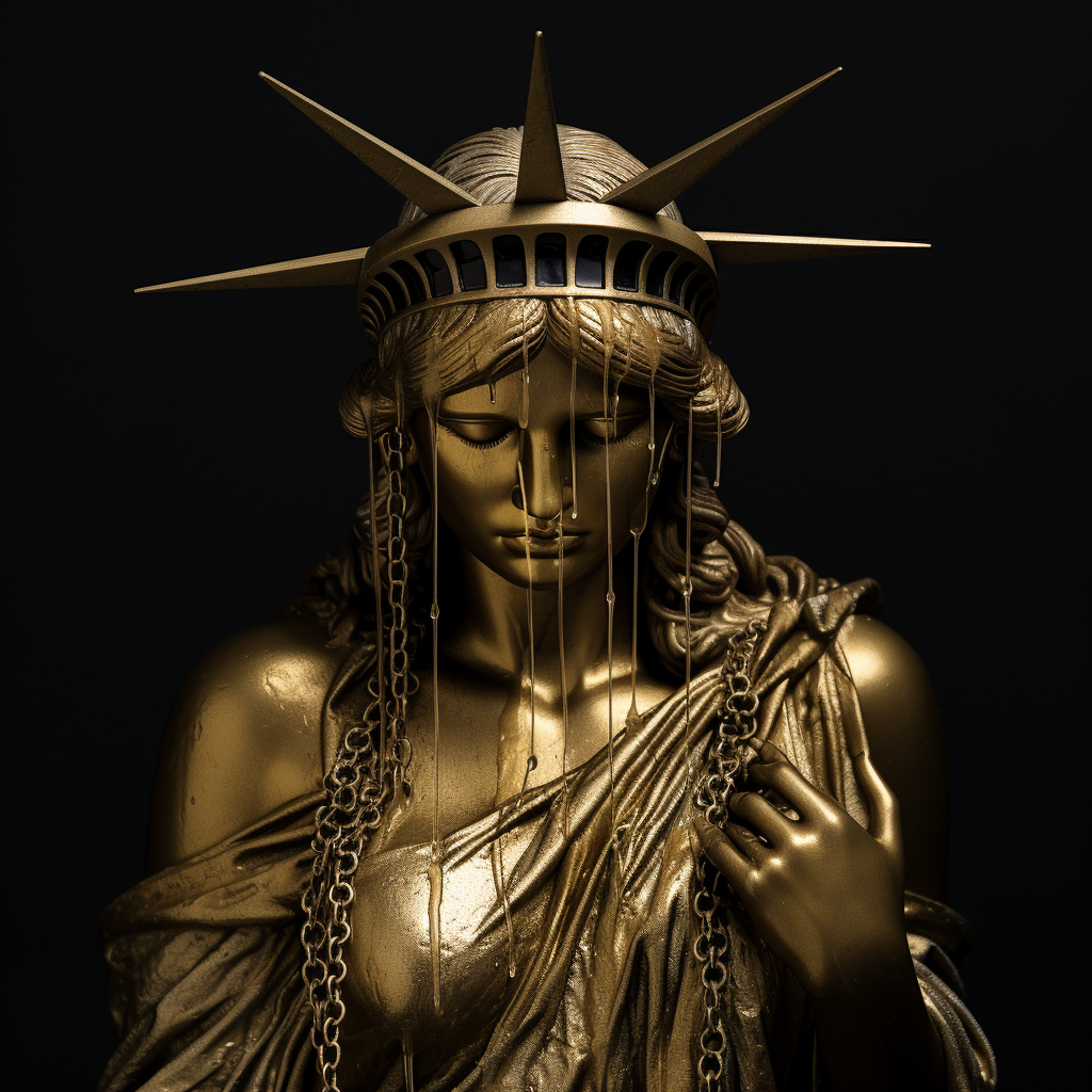 Image of Lady Liberty crying golden and diamond tears