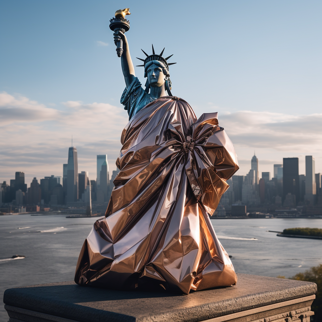 Liberty Statue gift-wrapped in New York scenery