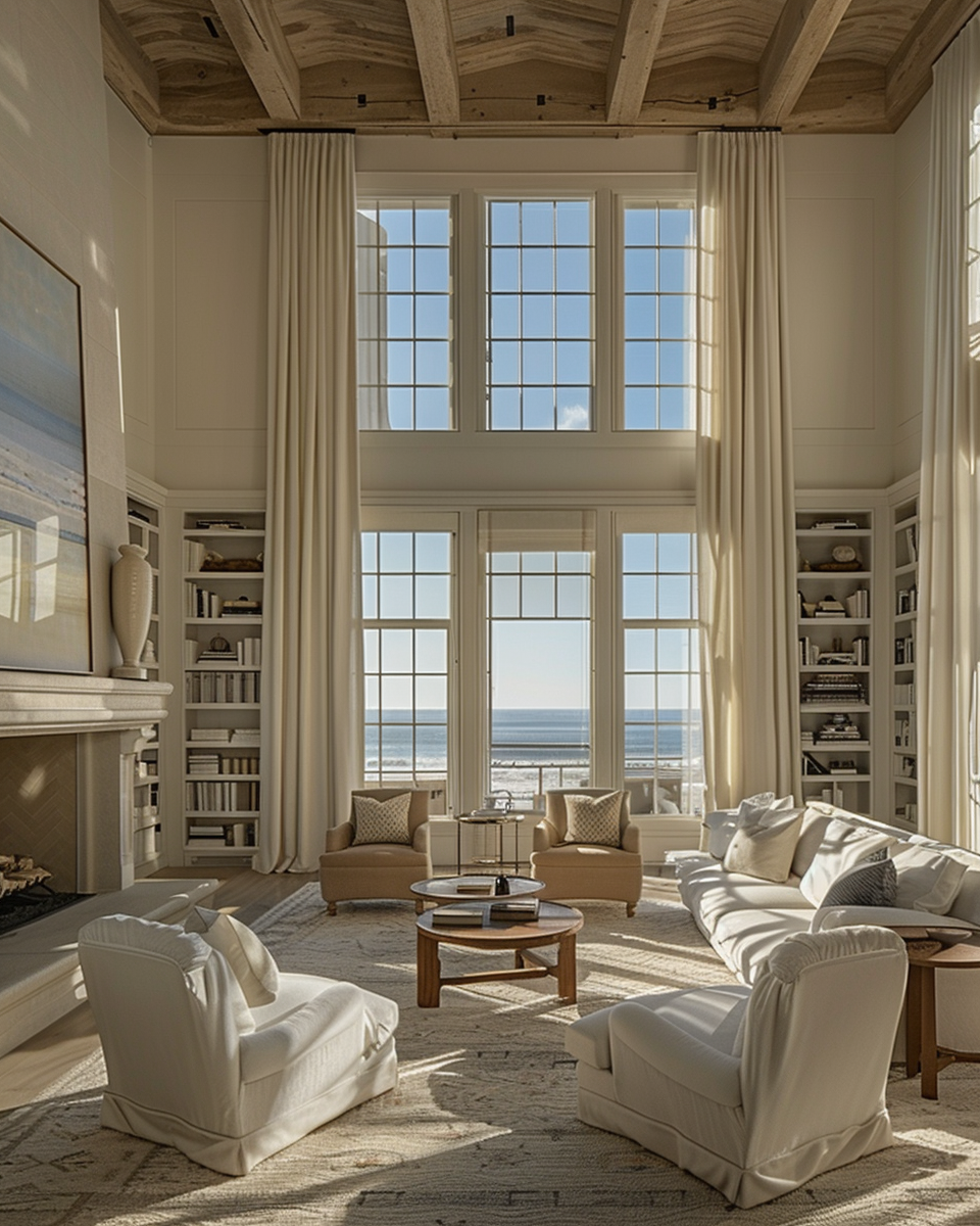 Transitional Style Library with Ocean View