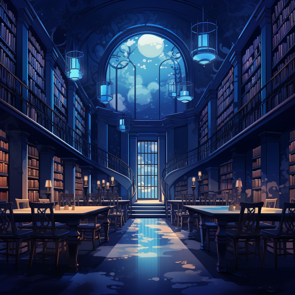 Vector illustration of a library in blue tones