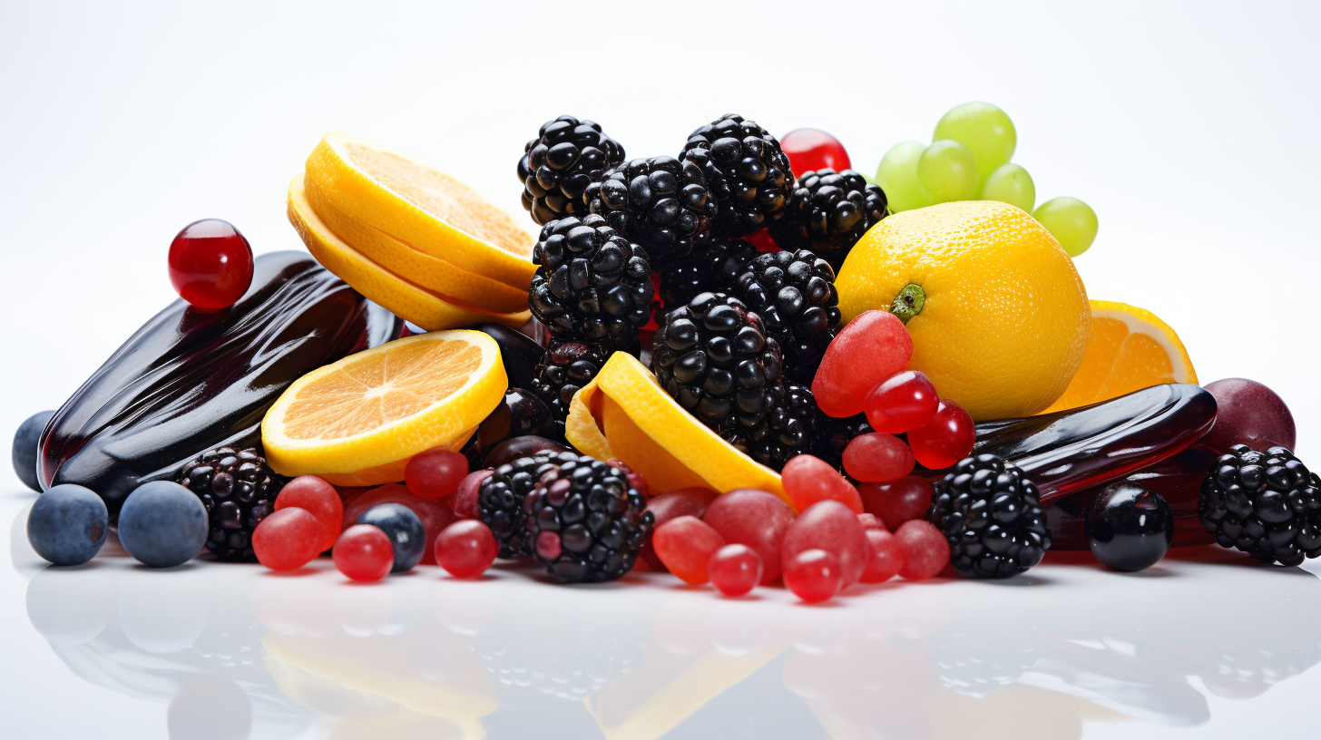 Assorted Licorice Fruits on Clear Background