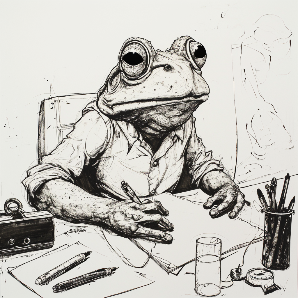 Frog office worker line art