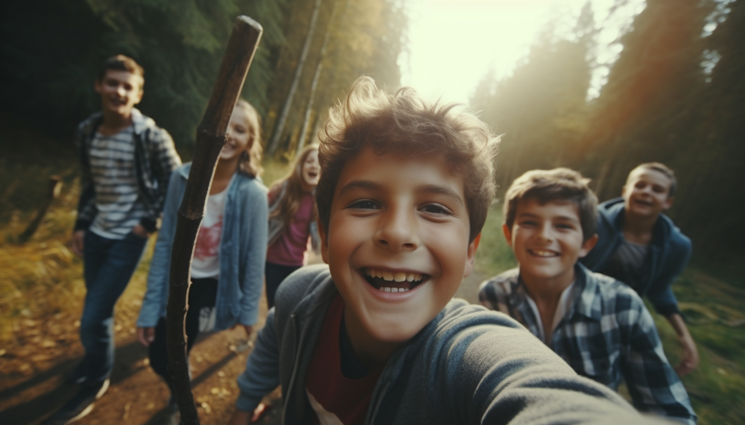 Candid lifestyle selfie stick photo with kids