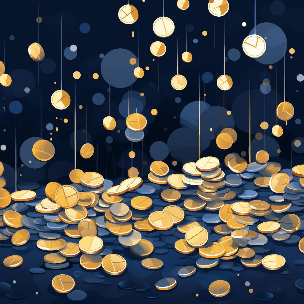 Light academia with navy blue background and gold and silver coins