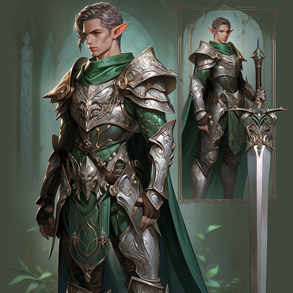 Anime male light elf in paladin knight outfit