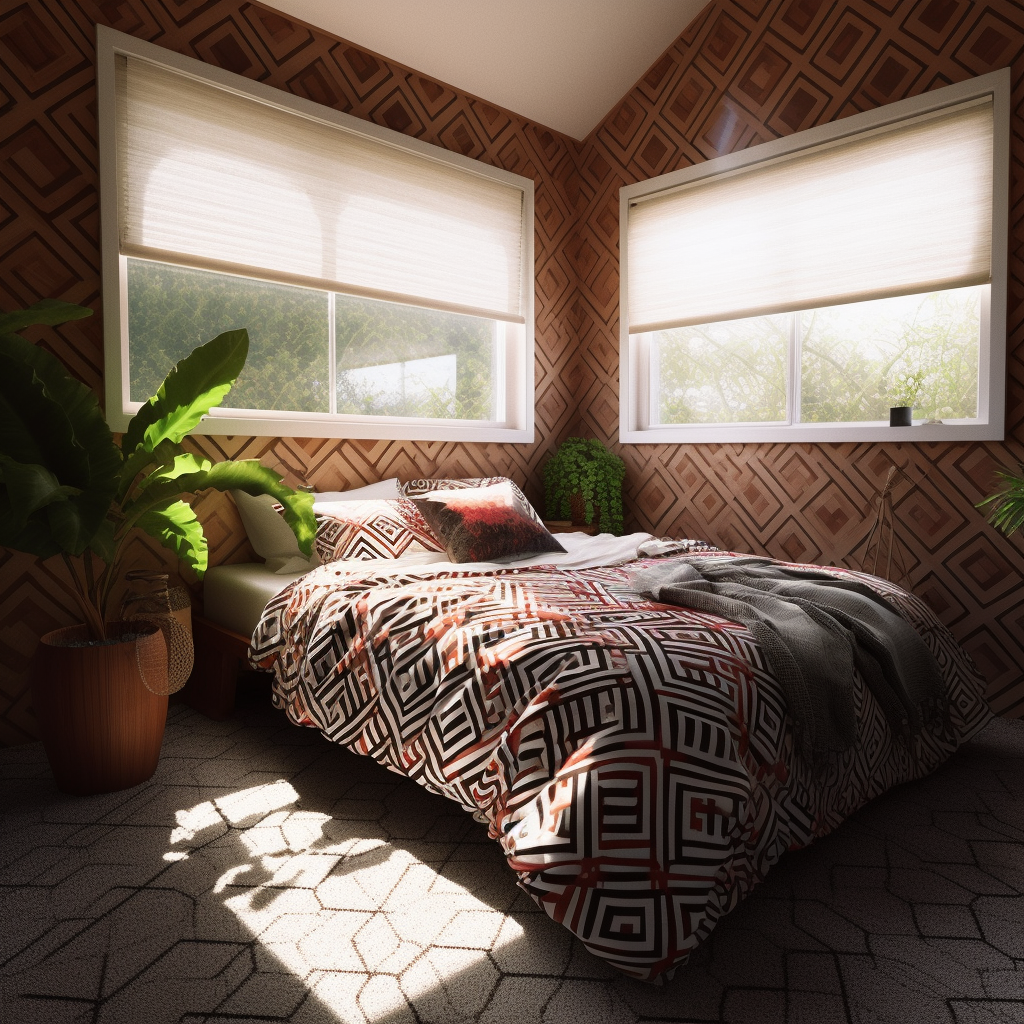 Chic bedroom with geometric patterns