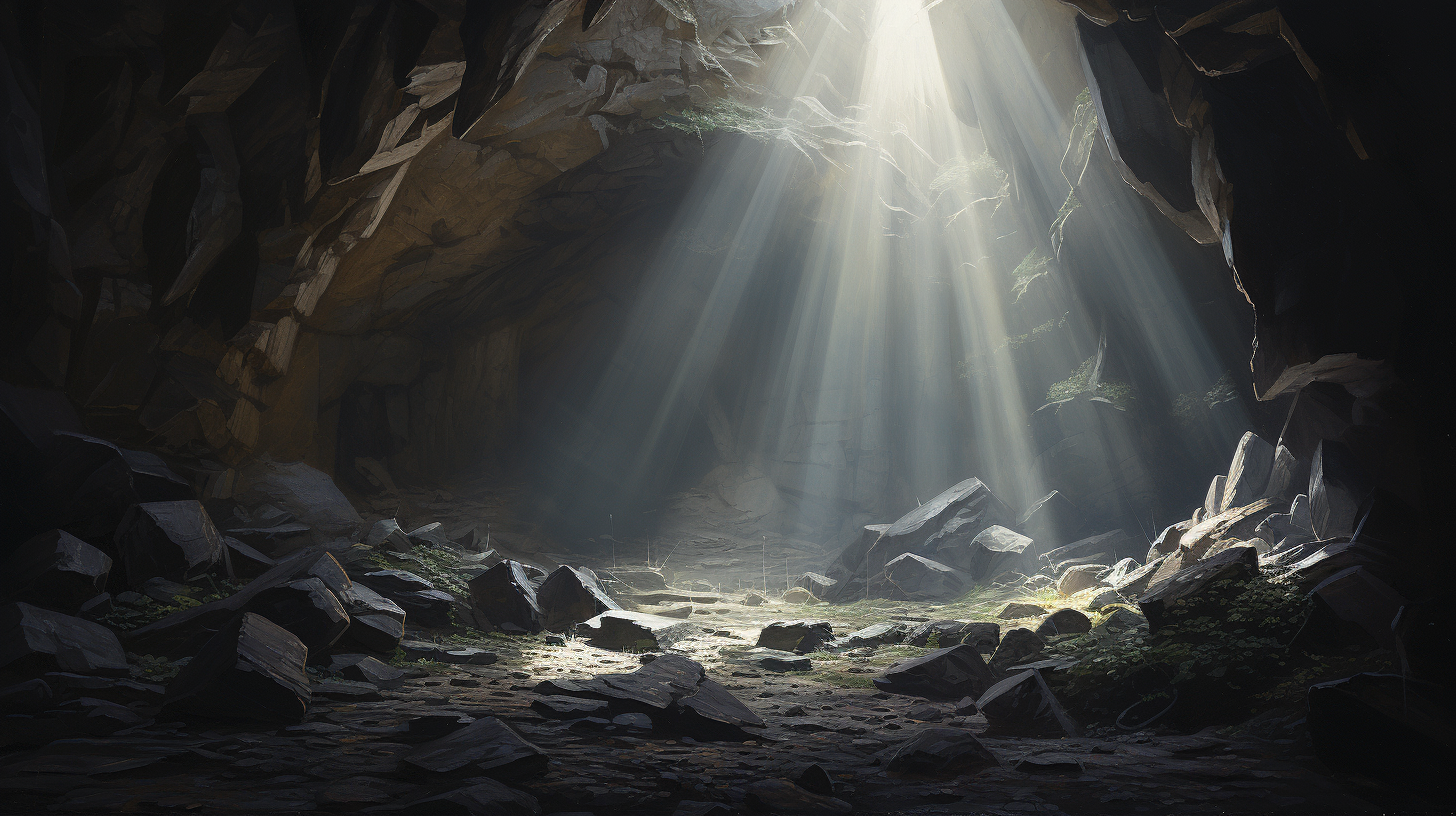 Painting of Light Rays Through Cave