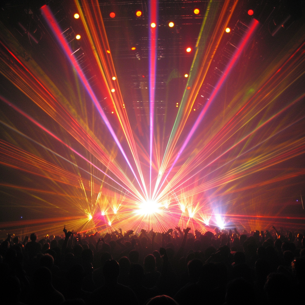 Psychedelic Light Show Concert Crowd Silhouettes