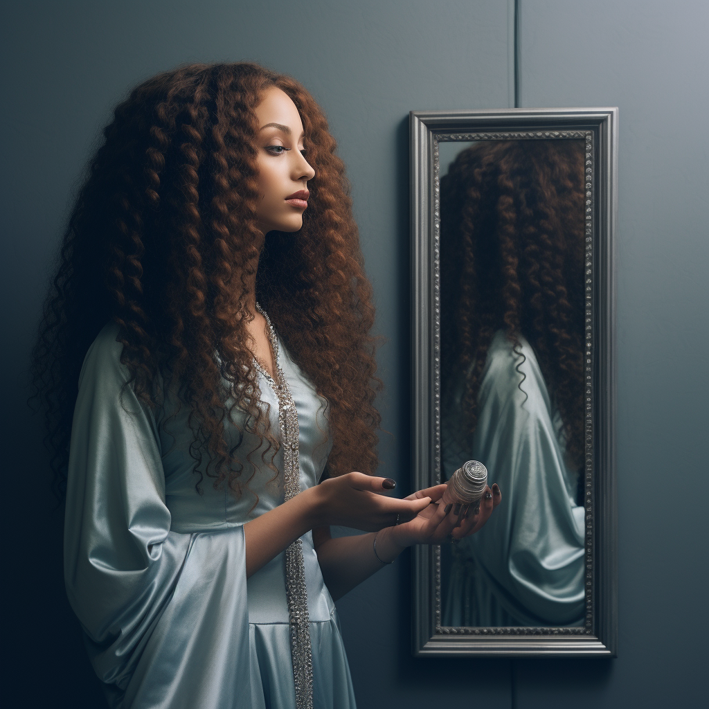 Happy woman with natural hair wig